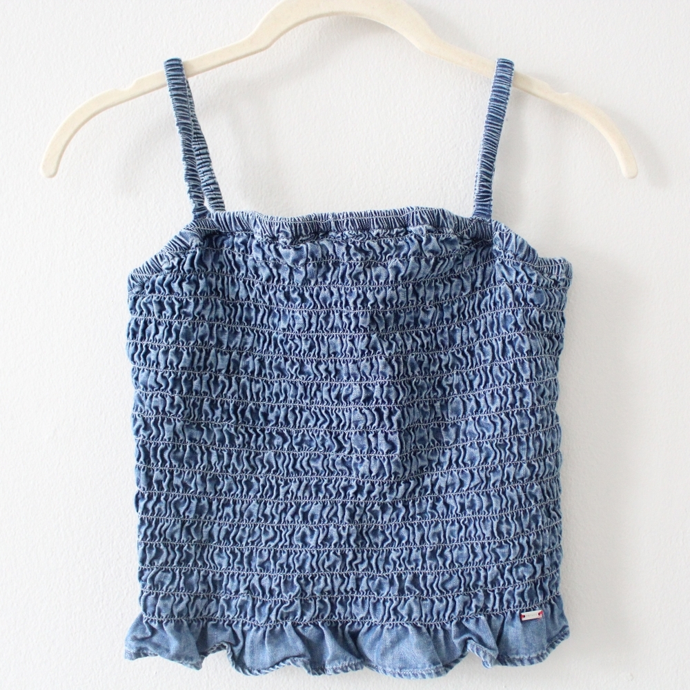 Tommy Hilfiger Ruched Denim Crop Top - Picture 2 of 6